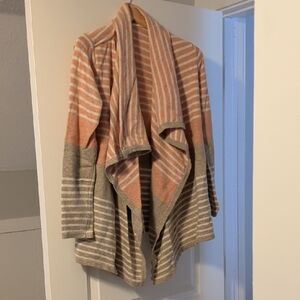 Mystree Pink and Gray Striped Cardigan